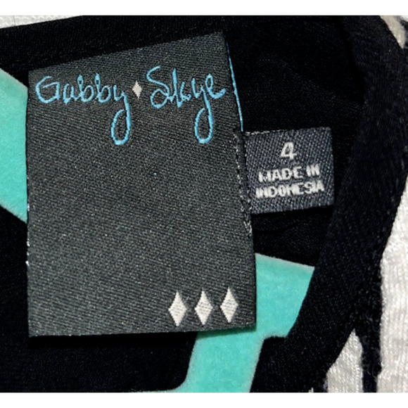 Gabby Skye Black/ Beige Geometric Pattern Green Zipper Detail Dress SIZE 4 - Picture 5 of 9